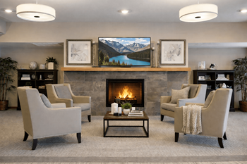 The estates at arbor oaks library & fireplace lounge